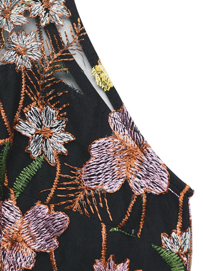 Floral Embroidered Halter Neck Pleated Jumpsuit - Drazelle Store