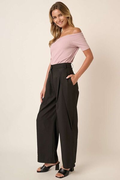 Mittoshop Deep Pleated High Waisted Wide Leg Pants - Drazelle Store