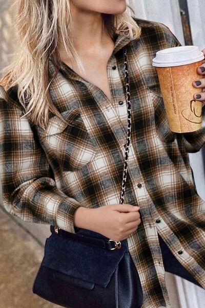 Full Size Plaid Collared Neck Long Sleeve Shirt - Drazelle Store