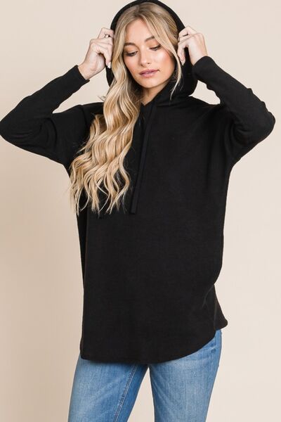 BOMBOM Contrast Drawstring Drop Shoulder Knit Hoodie - Drazelle Store