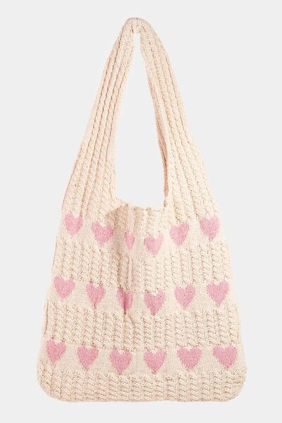 Fame Contrast Heart Crochet Tote Bag - Drazelle Store