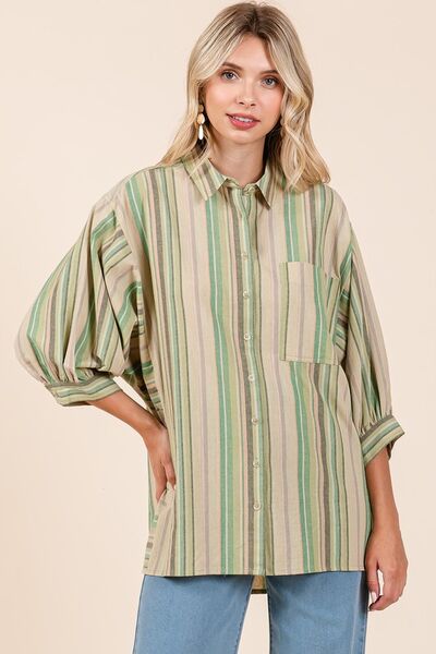 Mittoshop Striped Bubble Sleeve Button Down Shirt - Drazelle Store