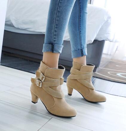 Winter Autumn Leather Casual Women High Heels Pumps Warm Ankle Boots - Drazelle Store