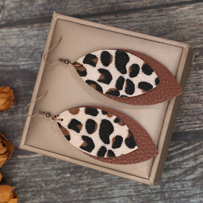 Leaf Shape Leather Dangle Earrings -Drazelle Store