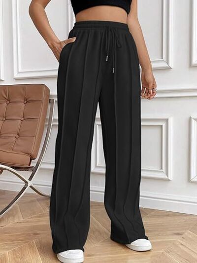 Drawstring Wide Leg Pants with Pockets - Drazelle Store