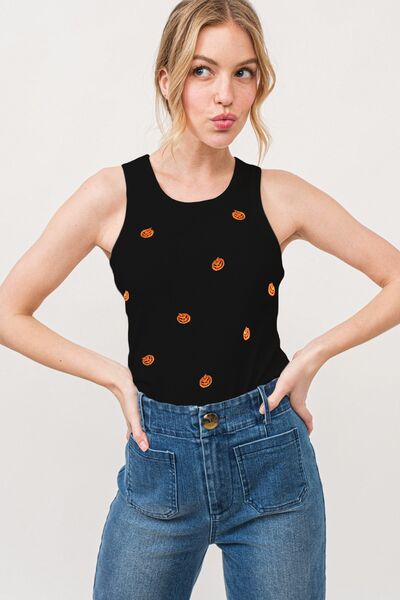 And The Why Jack O' Lantern Embroidered Ribbed Tank - Drazelle Store