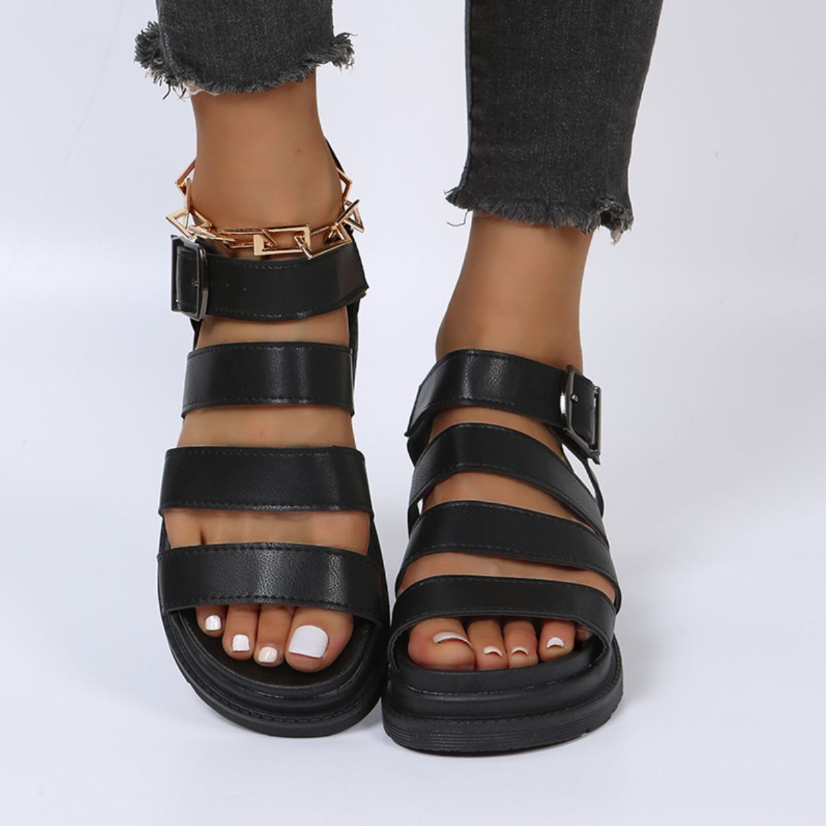 Peep Toe Buckle Platform Sandals - Drazelle Store