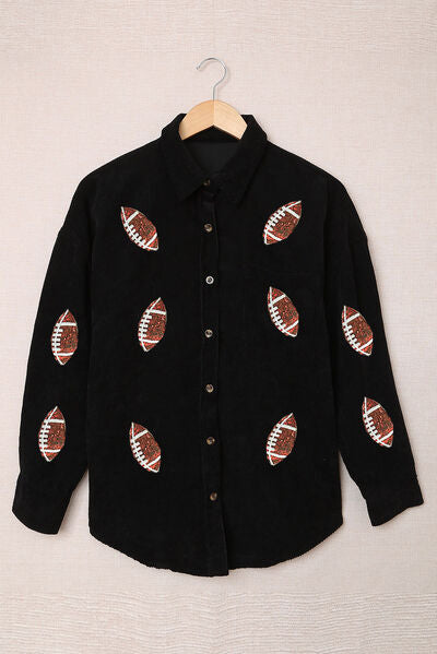 Sequin Football Button Up Long Sleeve Jacket - Drazelle Store