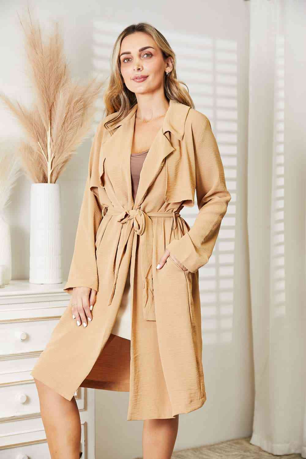 Culture Code Full Size Tied Trench Coat with Pockets - Drazelle Store