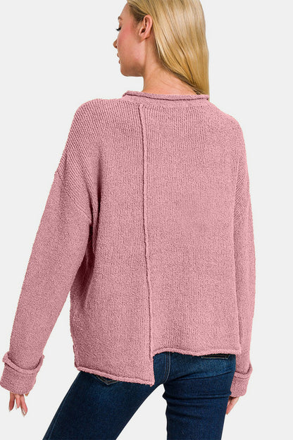 Zenana Asymmetric Hem Drop Shoulder Sweater - Drazelle Store