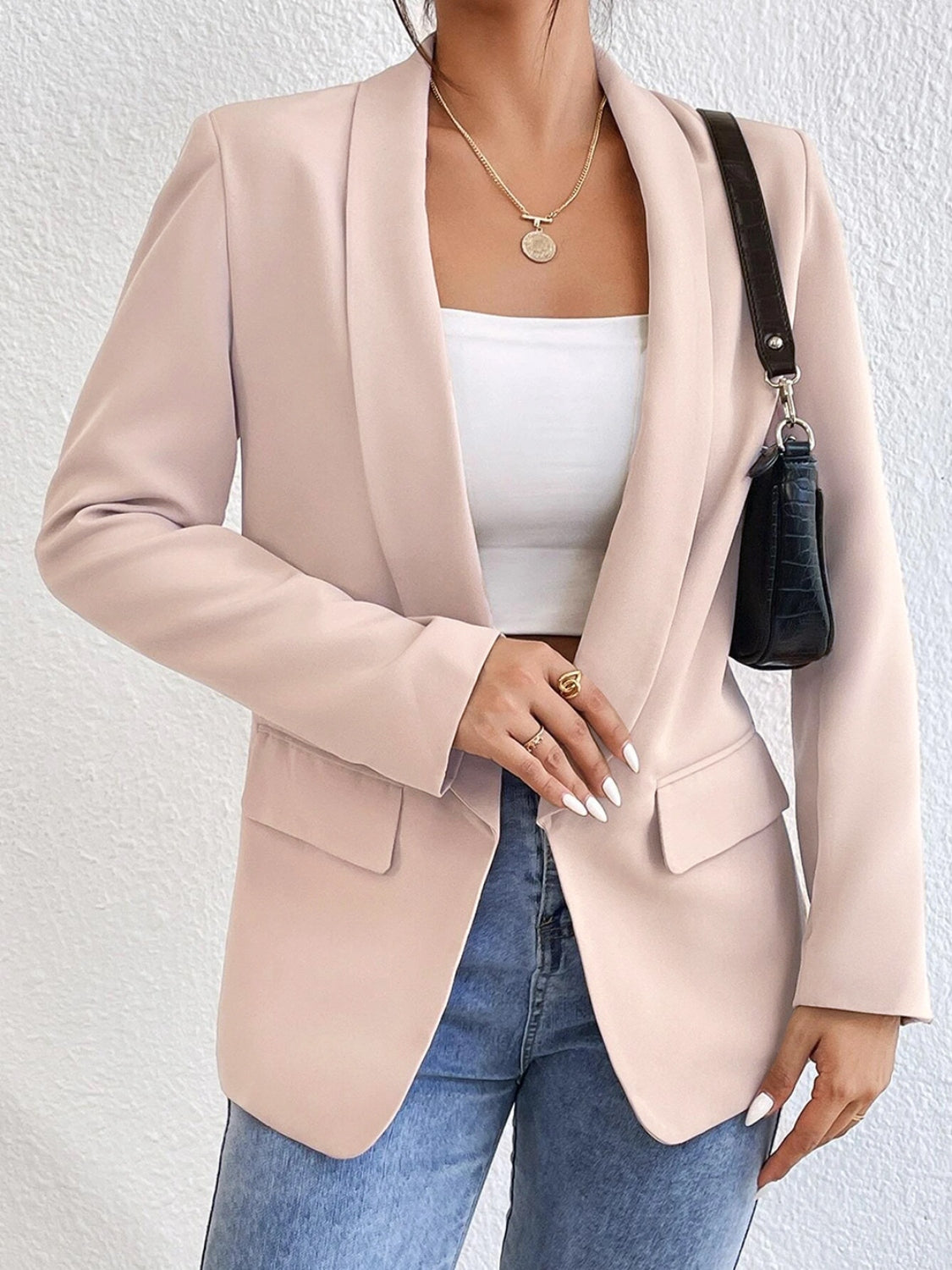 Shawl Collar Long Sleeve Blazer - Drazelle Store