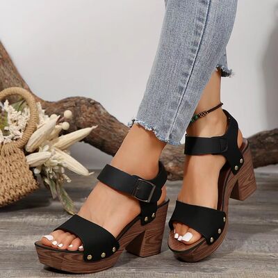 Peep Toe Block Heel Sandals - Drazelle Store