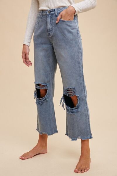 Annie Wear Distressed Raw Hem Jeans - Drazelle Store