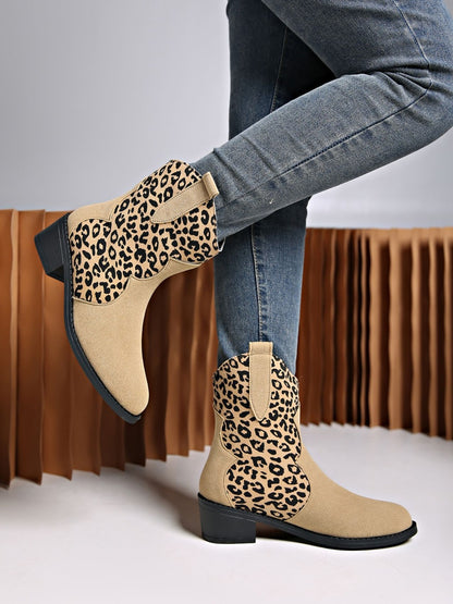 Leopard Suede Block Heel Boots - Drazelle Store