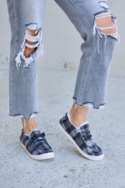 Forever Link Plaid Plush Flat Sneakers - Drazelle Store