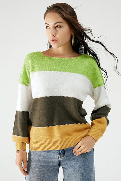 Color Block Dropped Shoulder Sweater - Drazelle Store