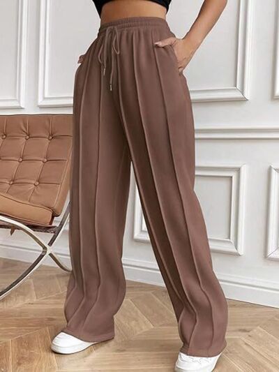 Drawstring Wide Leg Pants with Pockets - Drazelle Store