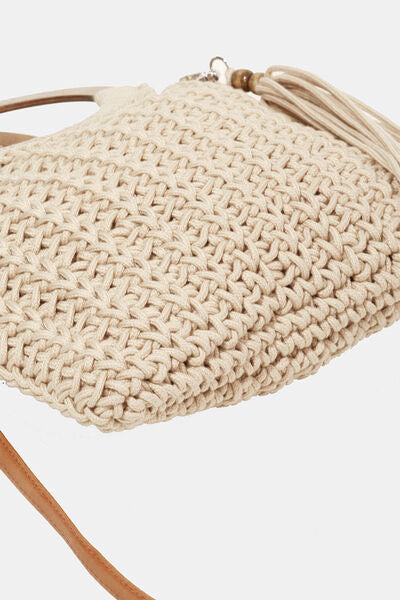 Fame Crochet Knit Convertible Tote Bag with Tassel - Drazelle Store