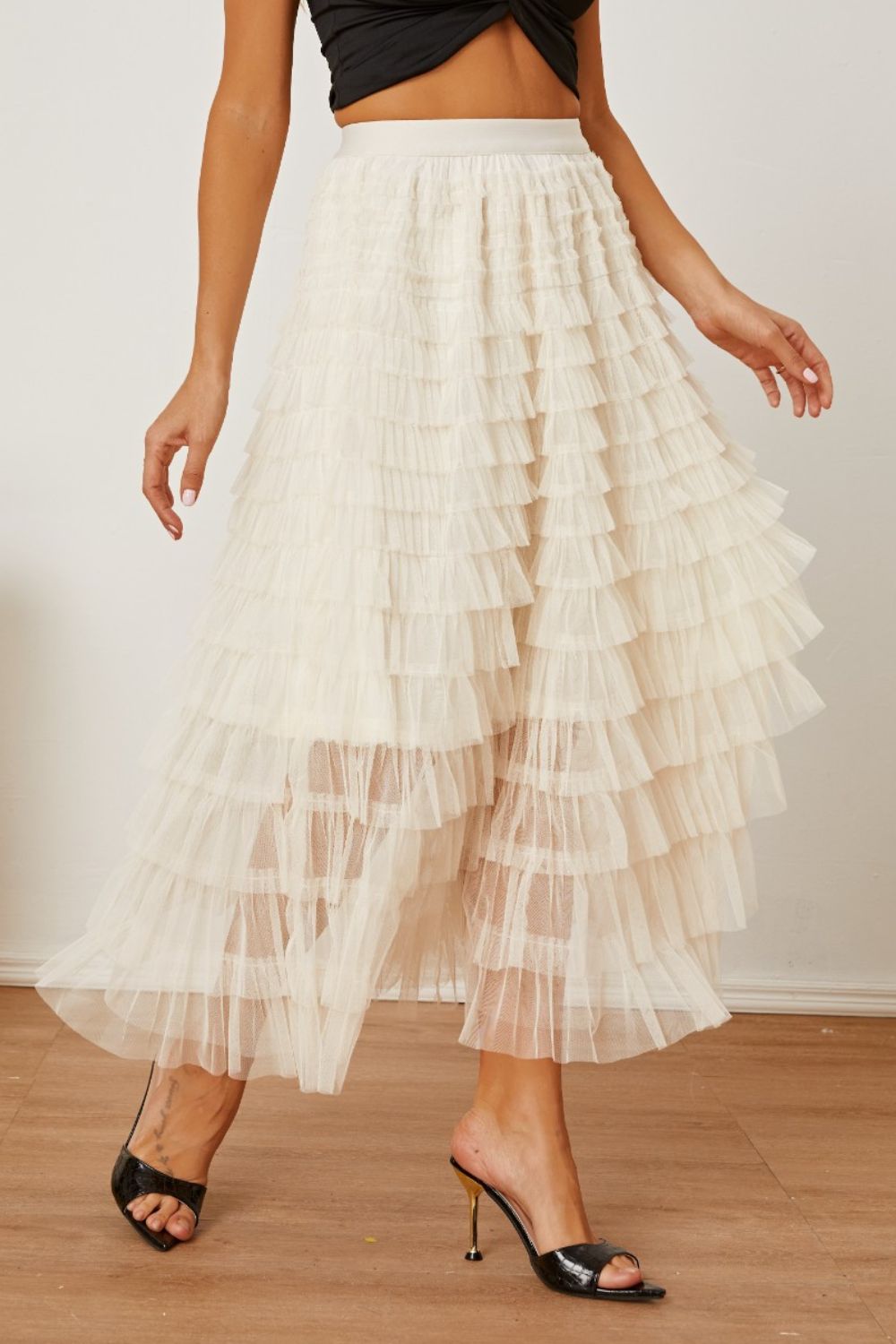 Ruched High Waist Tiered Skirt - Drazelle Store