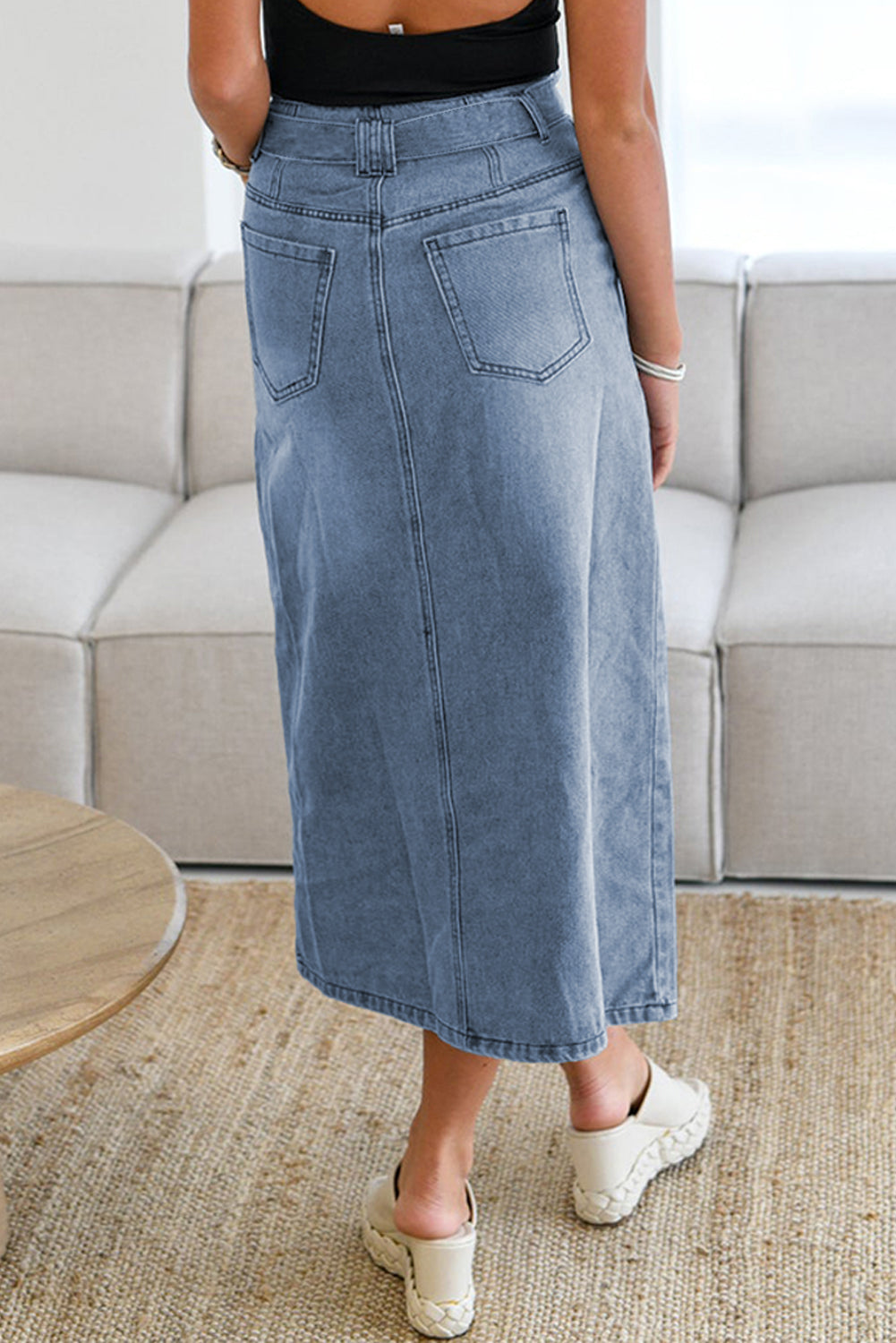 Tied Slit Denim Skirt - Drazelle Store