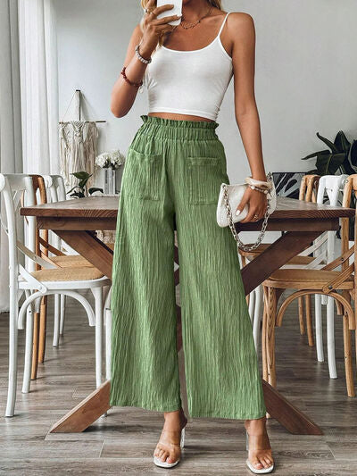 Pocketed Elastic Waist Wide Leg Pants - Drazelle Store