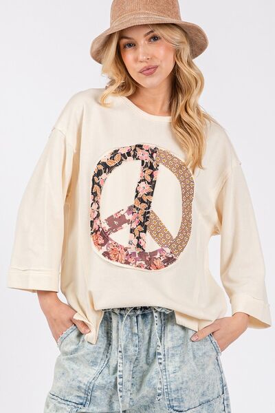 SAGE + FIG Floral Peace Patch Round Neck Top - Drazelle Store