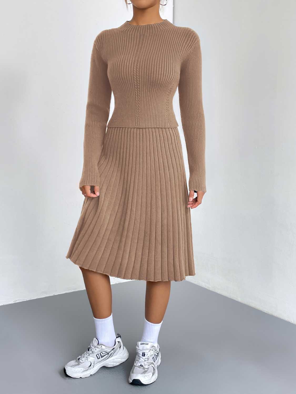 Rib-Knit Sweater and Skirt Set - Drazelle Store