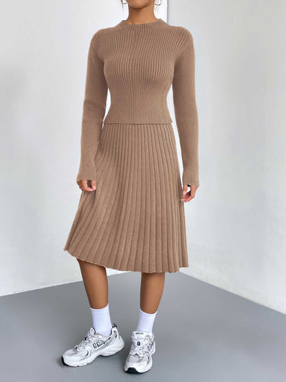 Rib-Knit Sweater and Skirt Set - Drazelle Store