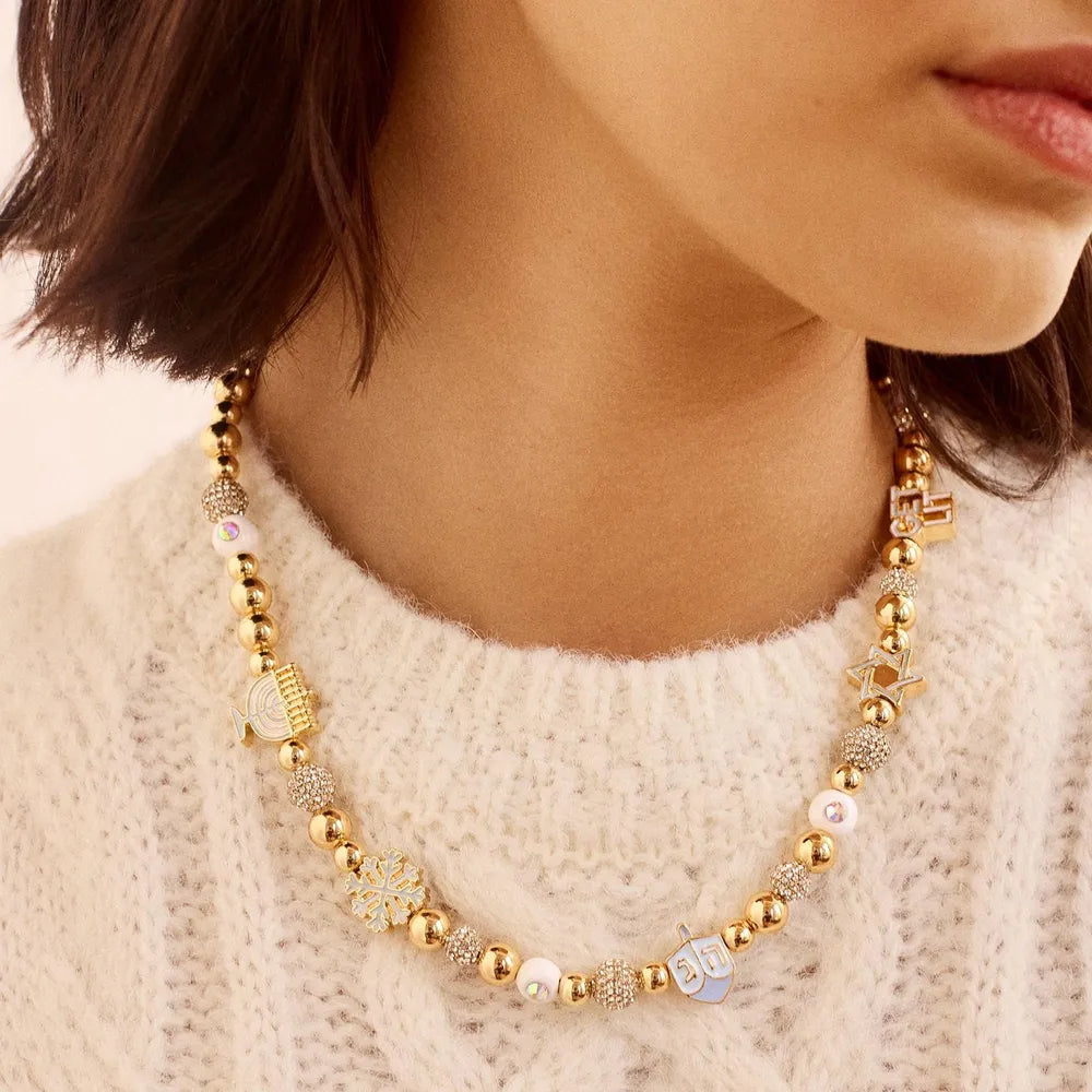 Rhinestone 14K Gold-Plated Beaded Necklace - Drazelle Store