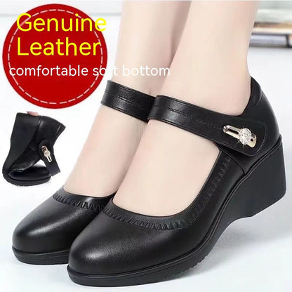 High Quality Soft Bottom Leather Shoes Non-slip Wedge Middle-aged And Elderly Pumps - Drazelle Store