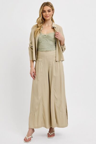 RISEN Shirring Detail Wide Leg Pants - Drazelle Store