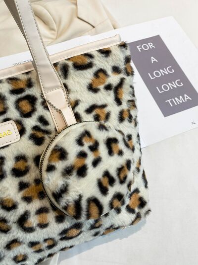 Leopard Faux Fur Tote Bag with Coin Purse - Drazelle Store