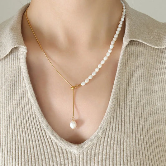 18K Gold-Plated Pearl Necklace - Drazelle Store