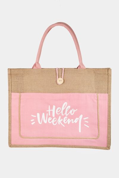 Fame Hello Weekend Burlap Tote Bag - Drazelle Store