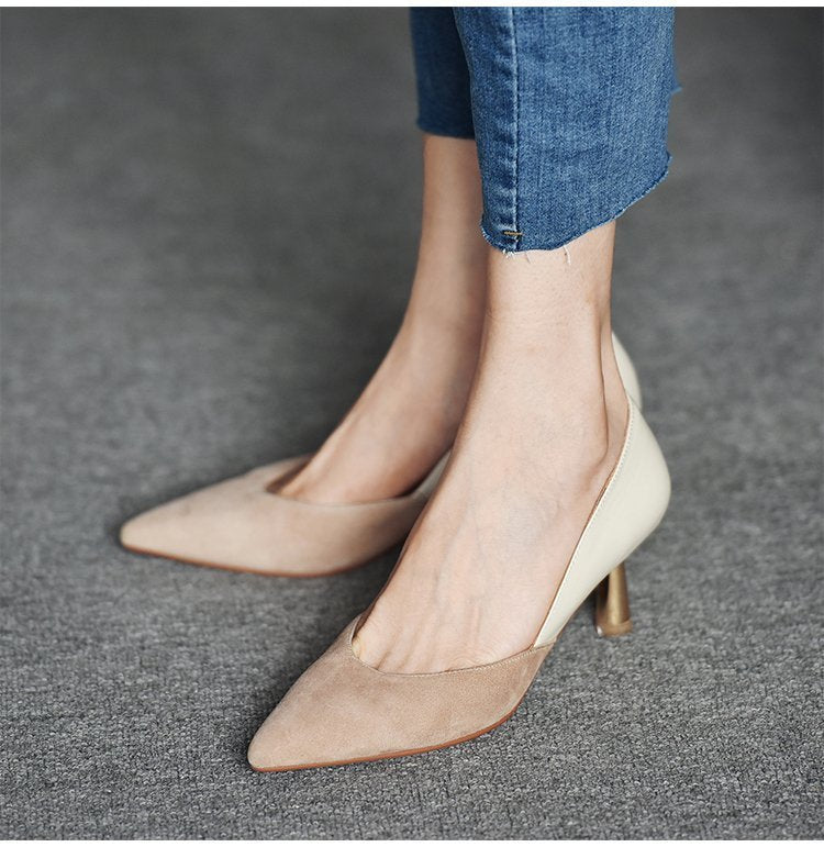 Women's Nude Autumn Pointed Toe Pumps - Drazelle Store