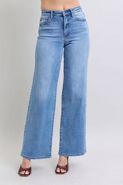 Judy Blue Full Size Wide Leg Jeans with Pockets - Drazelle Store