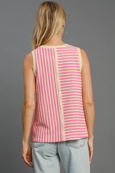 Umgee Round Neck Texture Striped Tank - Drazelle Store