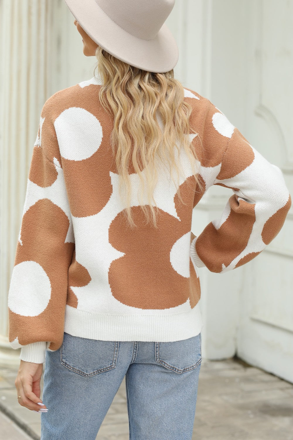 Flower Round Neck Dropped Shoulder Sweater - Drazelle Store