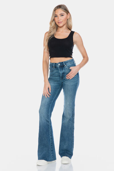 Judy Blue Full Size Tummy Control Cut Hem Flare Jeans - Drazelle Store