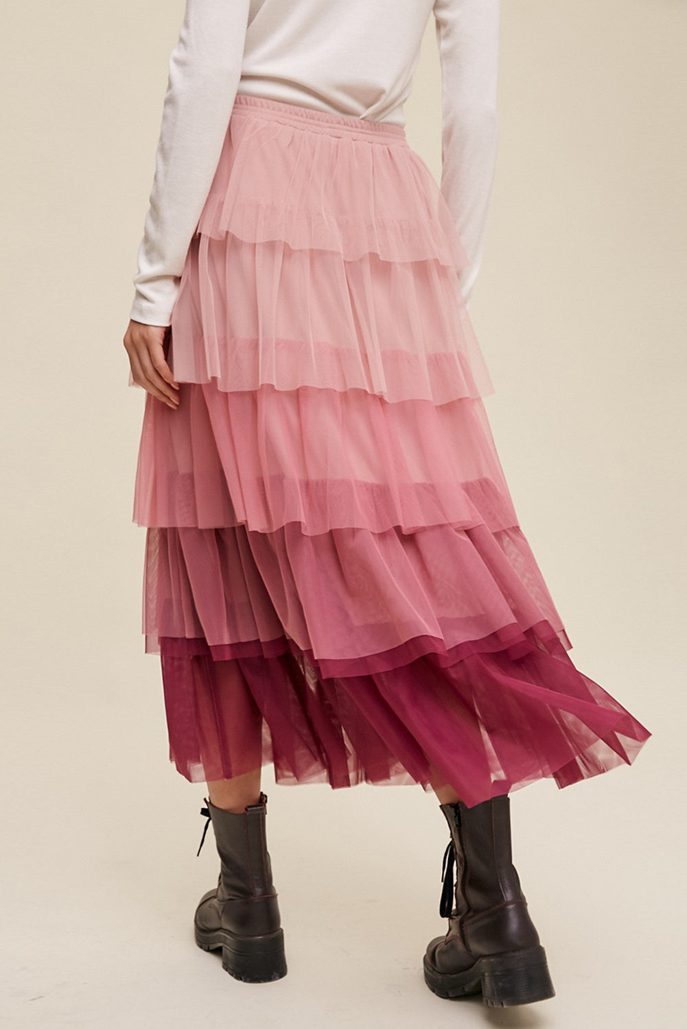 Elastic Waist Layered Tulle Midi Skirt - Drazelle Store