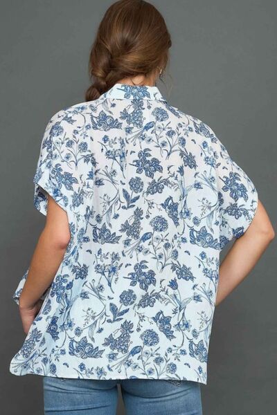 Umgee Full Size Two Tone Floral Print Top - Drazelle Store