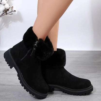 Suede Faux Fur Boots with Side Zipper - Drazelle Store