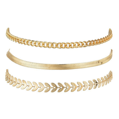 Retro Metal Texture Chain Leaves Anklets