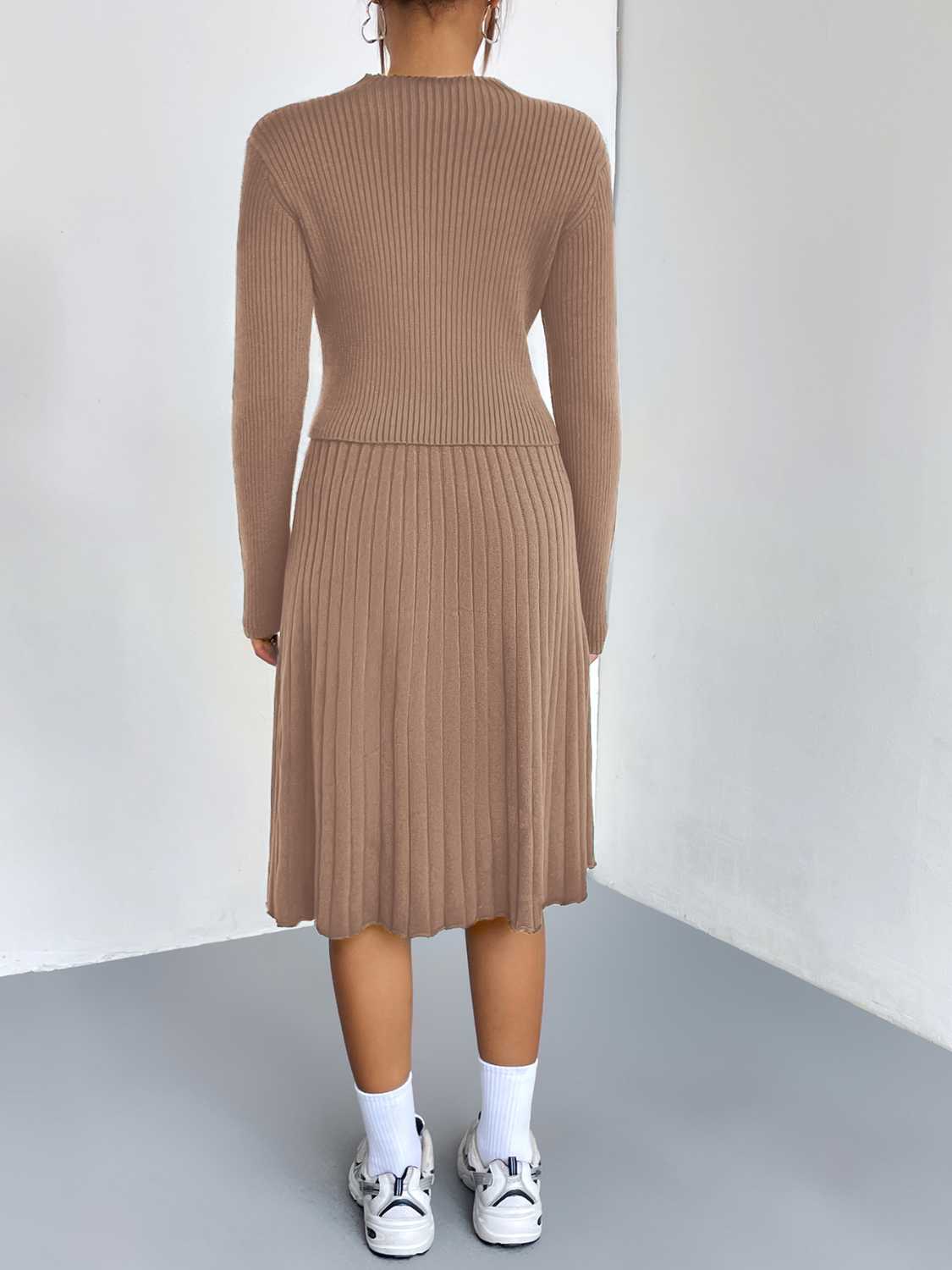 Rib-Knit Sweater and Skirt Set - Drazelle Store