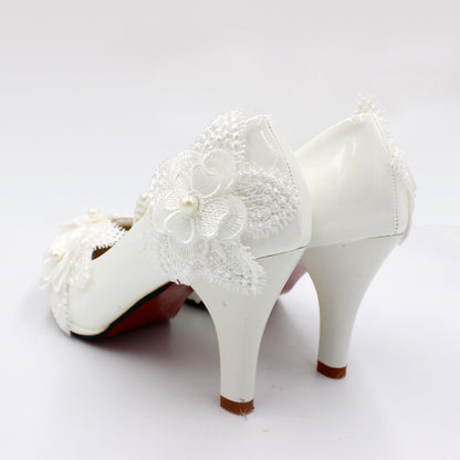 3D Floral White High Heels - Drazelle Store