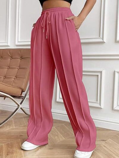 Drawstring Wide Leg Pants with Pockets - Drazelle Store