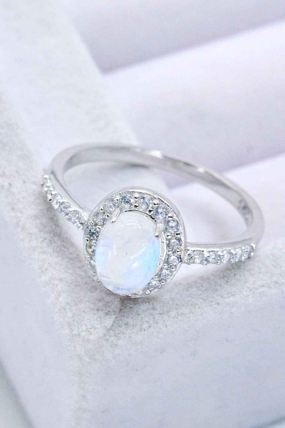 925 Sterling Silver Natural Moonstone Halo Ring - Drazelle Store