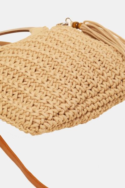 Fame Crochet Knit Convertible Tote Bag with Tassel - Drazelle Store