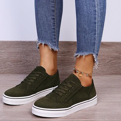 Lace-Up Suedette Flat Sneakers - Drazelle Store