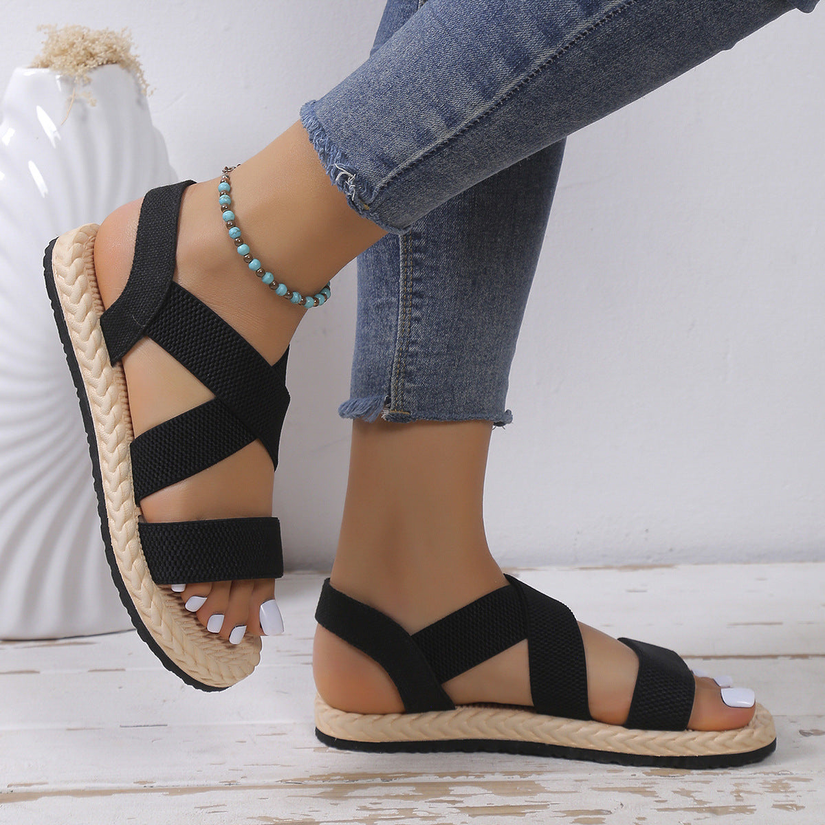 Open Toe Flats Sandals - Drazelle Store